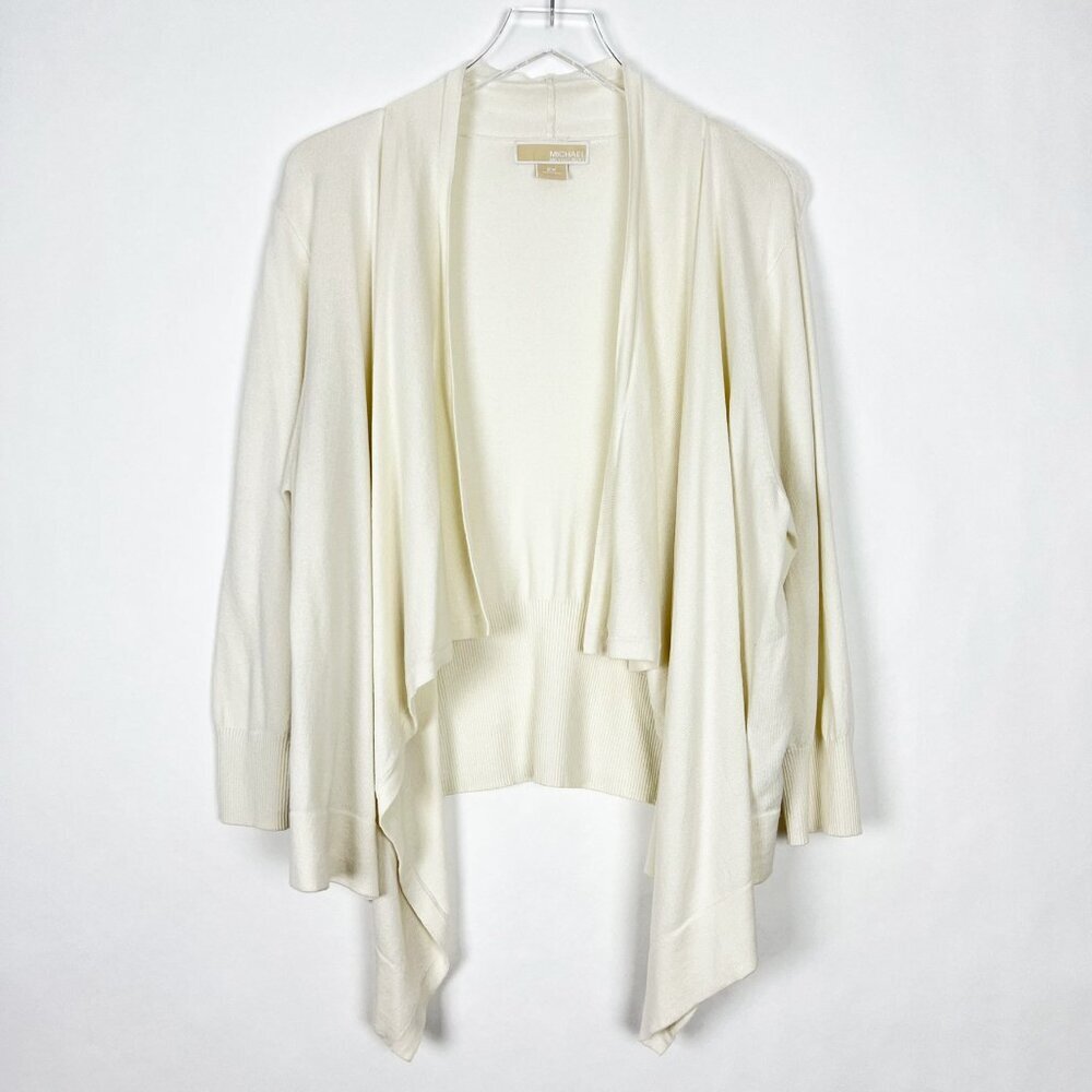 Michael Kors Sweater Womens 2X Ivory Open-Front Asymmetrical Waterfall Cardigan